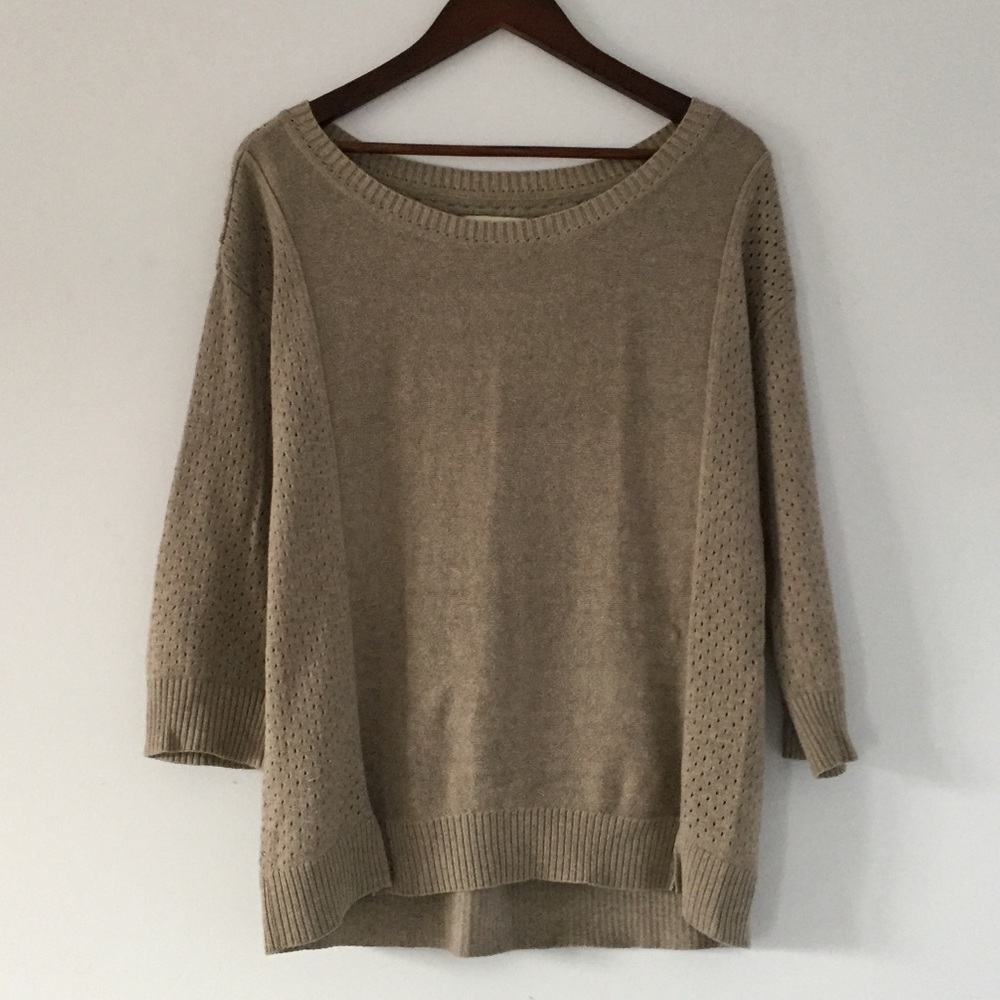 AEO Beige Mixed Knit Crew Sweater L